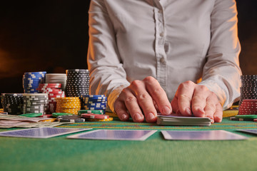 Distribution of cards to the dealer, casino, gaming business.