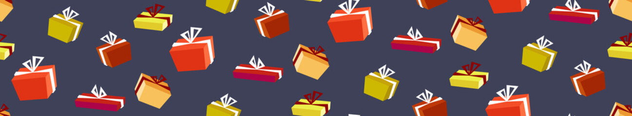 wrapped gift present boxes merry christmas happy new year holiday celebration concept seamless pattern greeting card horizontal banner vector illustration