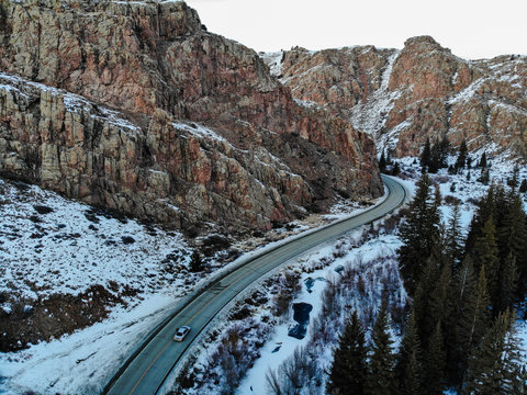 A Roadtrip Over Snowy Rocky Mountains in Winter Colorado