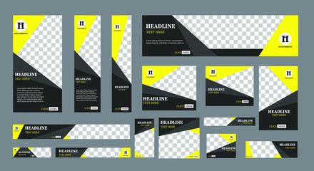 set of creative web banners of standard size with a place for photos.  Business ad banner. Vertical, horizontal and square template. vector illustration EPS 10