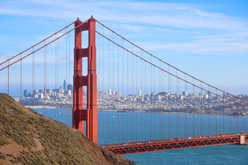 A View of the Golden Gate Bridge and the Bay with the city of  San Francisco as background