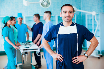 Portrait of a successful professional doctor. The staff of the medical faculty. multinational...