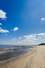 Sunny day of the late Autumn, early Spring on the Baltic sea coastline in Heringsdorf. 