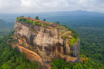 Aerial view of Sigiriya mountain among the dense forest on the island of Sri Lanka