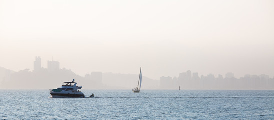 Sailing during the late afternoon in Santos, Brazil