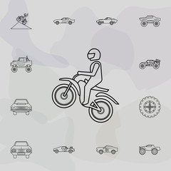 Fototapeta na wymiar The rider raises the wheel icon. Bigfoot car icons universal set for web and mobile