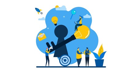 creative concept idea key to success,with Tiny People Character Concept Vector Illustration, Suitable For web landing page,Wallpaper, Background, Card, banner,Book Illustration