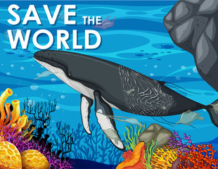 Poster design with whale and plastic bags