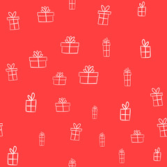 Gift box doodles seamless pattern. Christmas present background texture.