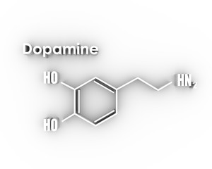 Chemical molecular formula hormone dopamine. Infographics illustration. 3D rendering
