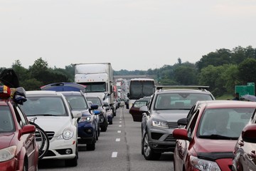 Fototapeta na wymiar View of a Traffic Jam on the Trans Canada Highway