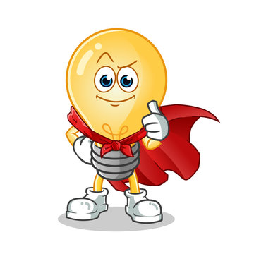 light bulb super hero mascot vector cartoon illustration