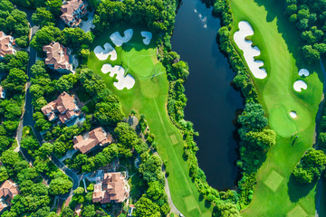 Aerial view of a beautiful green golf course.high angle view.