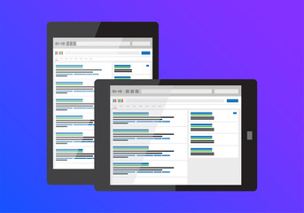 SEO search rankings on tablet device. Horizontal and vertical perspective