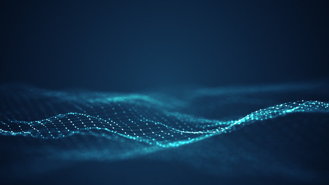 Technology digital wave background concept.Beautiful motion waving dots texture with glowing defocused particles. Cyber or technology background.