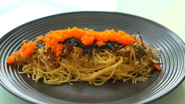 spaghetti sausage with shrimps egg - Japanese style