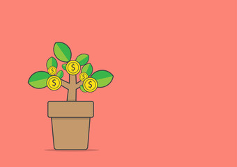 Growing tree with gold coin. investment concept
