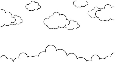 Abstract kawaii clouds cartoon on monochrome drawing style background. Concept for children and kindergartens or presentation