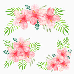 Obraz premium Watercolor flower bouquet collection with pink hibiscus