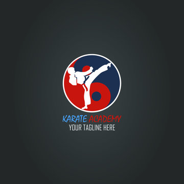 Karate logo design template vector illustration with red and blue combination color.
