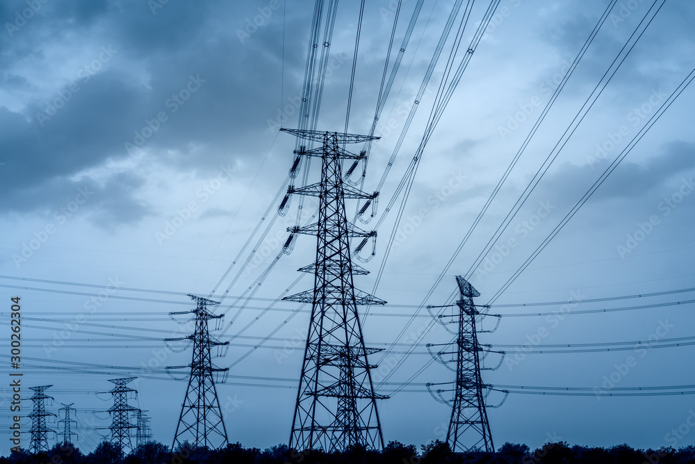 Canvas Prints Electricity tower silhouette and sky landscape at dusk