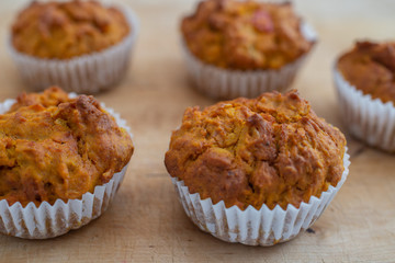 Home made Autumn Pumpkin Spice Muffins on a table