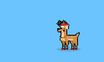 Pixel art cartoon funny christmas raindeer character.