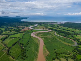 Fototapeta na wymiar Beautiful aerial view of the Tempisque river with crocodiles in Costa Rica