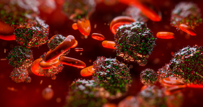 3d Render Electron Microscope Of Red Blood Cells And Other Bodies Or Virus