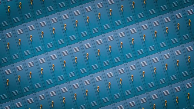 Rows of Blue High School Lockers, Zoom Out and Twist