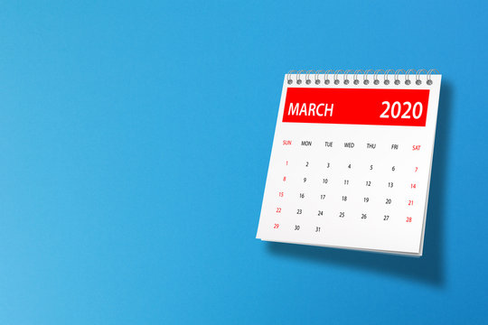 March 2020 Calendar On Blue Background