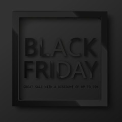 Black Friday discount card with black text. Vector