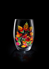 Hand painted glass vase. The background is black. Isolated.