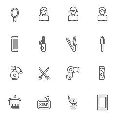 Barber Shop line icons set. linear style symbols collection, outline signs pack. vector graphics. Set includes icons as curler, Woman Hairdresser, Hair Brush, scissors, shampoo, chair, make-up mirror