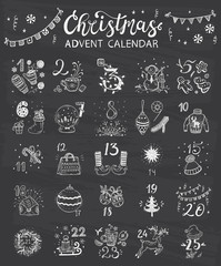 Christmas Advent Calendar. Vector Winter Holidays poster