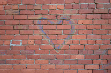 Red brick wall with heart love