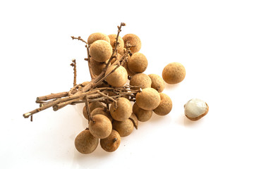 Close up fresh Longan fruit isolated on white background.(Dimocarpus longan)