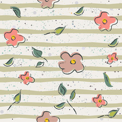 Hand Drawn Pattern with flowers, plants