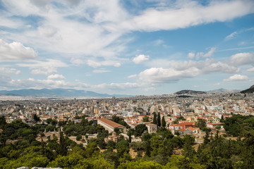 Fototapeta na wymiar Acropolis of Athens seen from Filopappos Hill. overlooking the city from the top, Greece