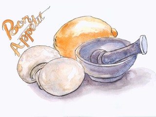 Composition with lemon and mushrooms 