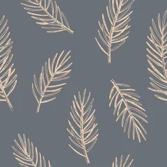 Tapeten Grau Handgezeichnetes nahtloses Weihnachtsmuster. Vektorhintergrund mit Nadelbaumzweigen.