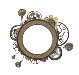 Metallic frame with vintage machine gears and cogwheel