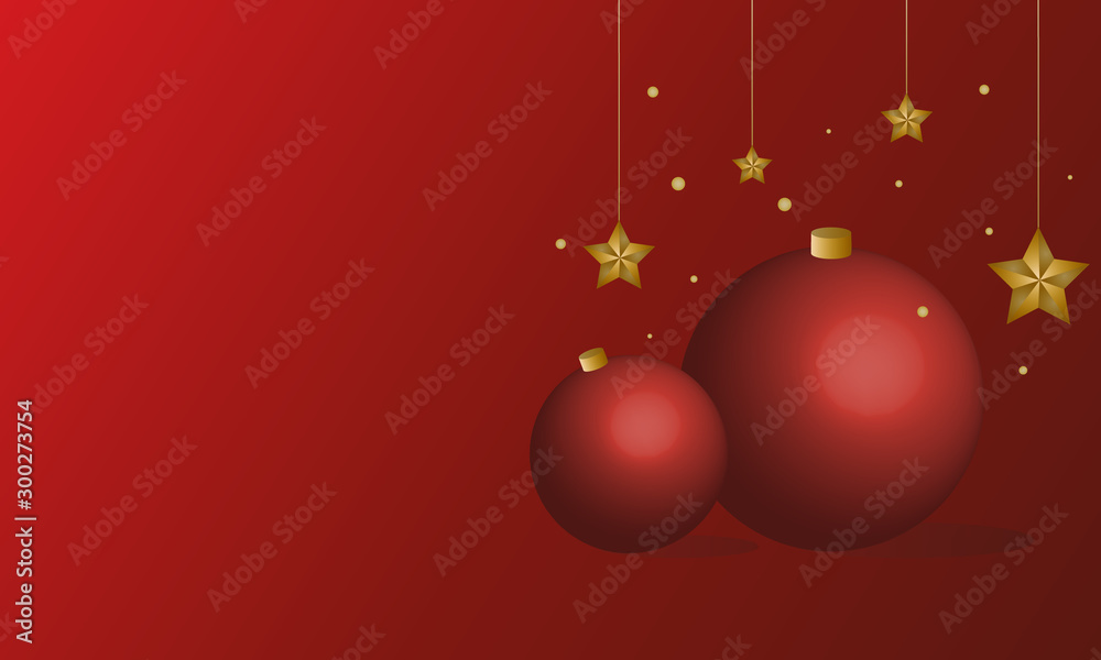 Wall mural merry christmas background, red background, red ball with gold stars, vector illustration