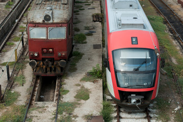 One new and one old train