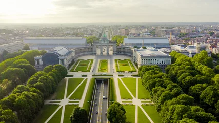 Foto op Aluminium Brussels, Belgium. Park of the Fiftieth Anniversary. Park Senkantoner. The Arc de Triomphe of Brussels (Brussels Gate), Aerial View © nikitamaykov