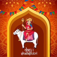 Navarati festival poster design with goddess on cow