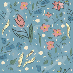 Hand Drawn Pattern with flowers, plants