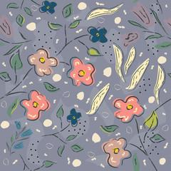 Hand Drawn Pattern with flowers, plants