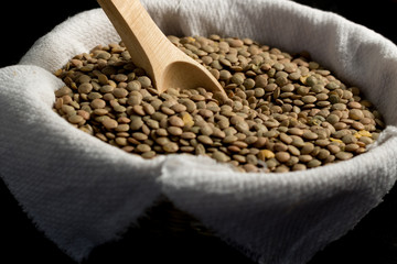 lentils and spoon over basket