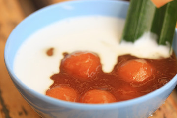 Homemade Indonesian Traditional Snacks Served With Coconut Milk